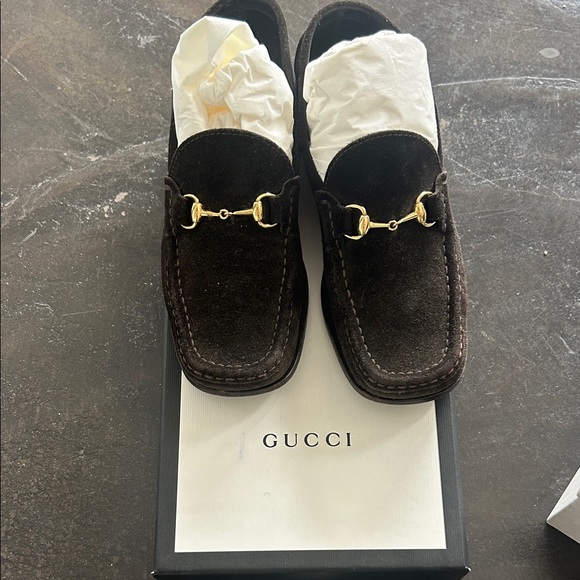 Gucci women’s Dark Brown Suede Loafers - Picture 1 of 12